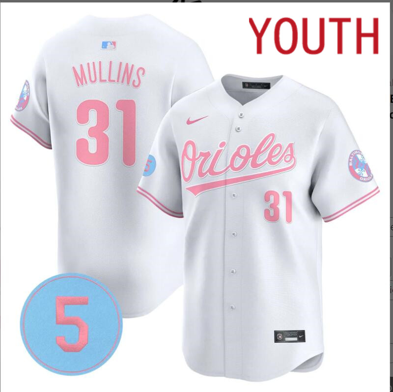 Youth  Baltimore Orioles  #31 Mullins white 2024 Nike MLB jersey